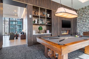 Community game room at 903 peachtree apartments in atlanta, ga 30309